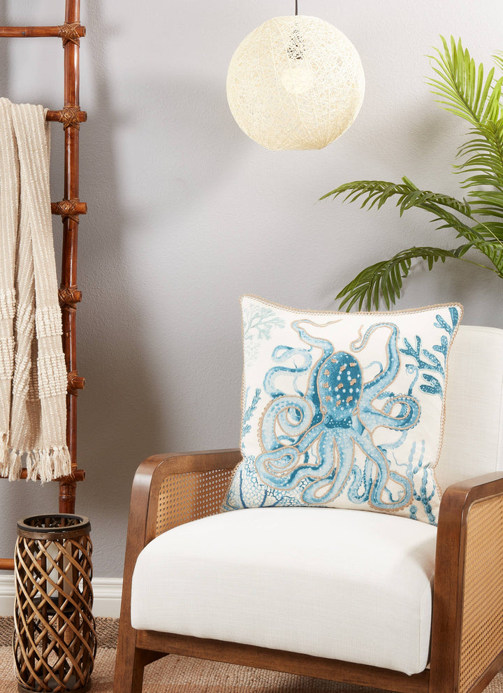 Octopus Throw Pillow: Aqua / Poly Filled / 20"