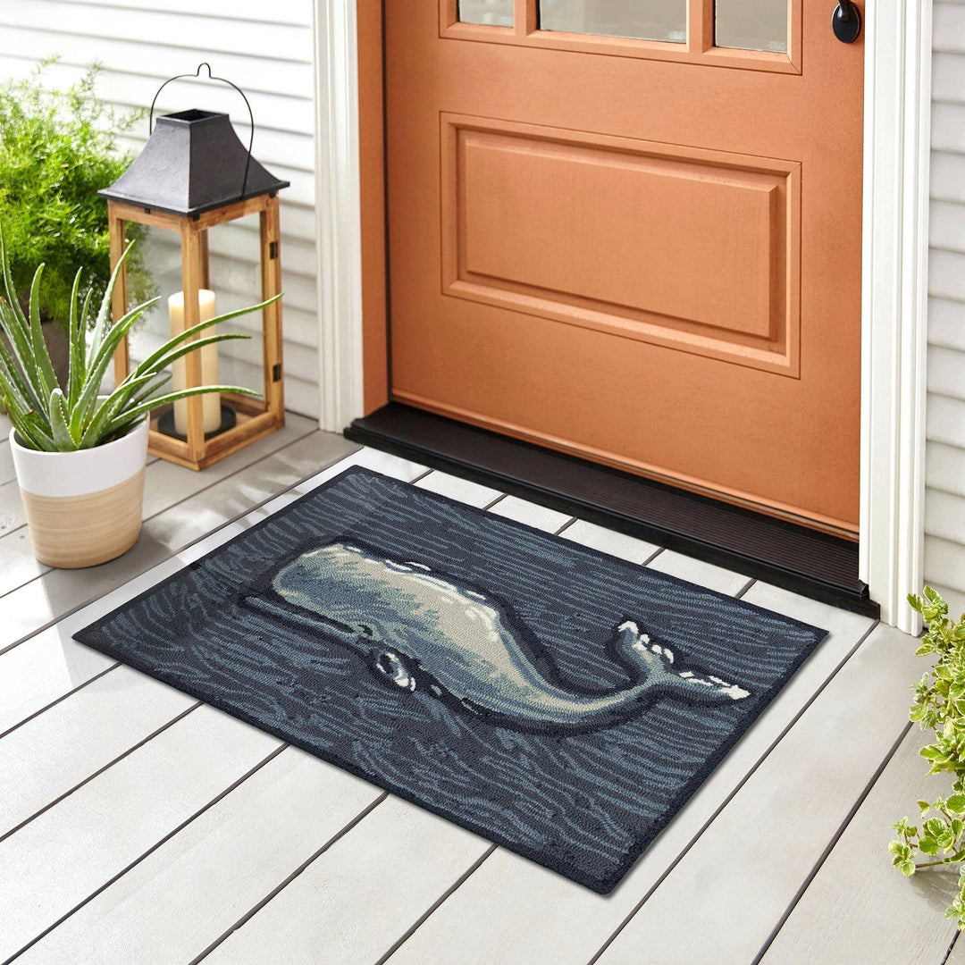 Frontporch Whale Indoor/Outdoor Mat Ocean: Ocean / Polyester; Acrylic / 2' x 3'
