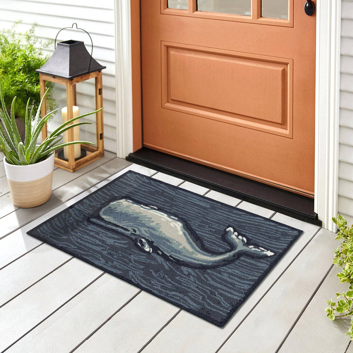 Frontporch Whale Indoor/Outdoor Mat Ocean: Ocean / Polyester; Acrylic / 2' x 3'