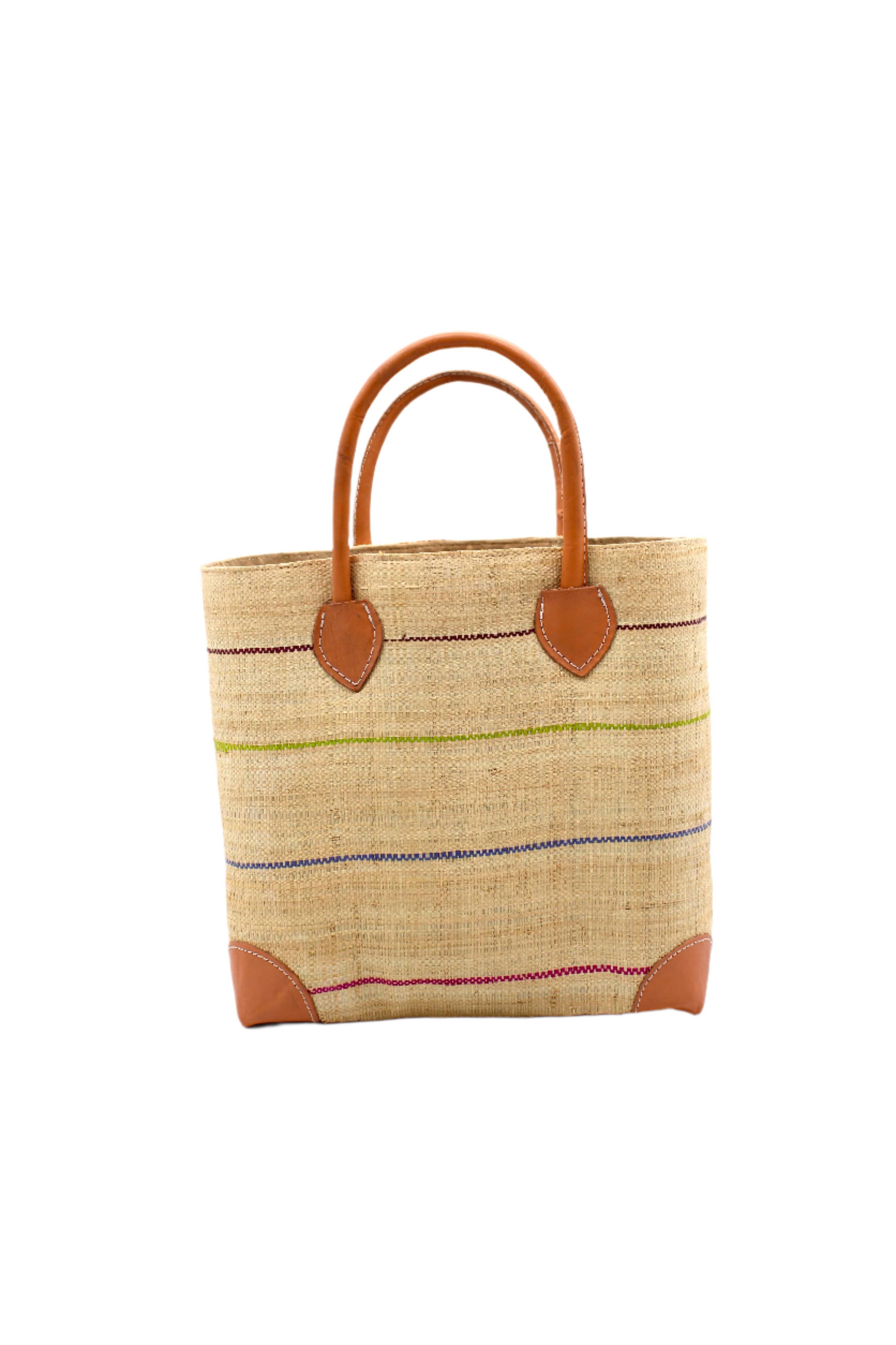Augustine Straw Basket Bag - Three Sizes: Denim / Large