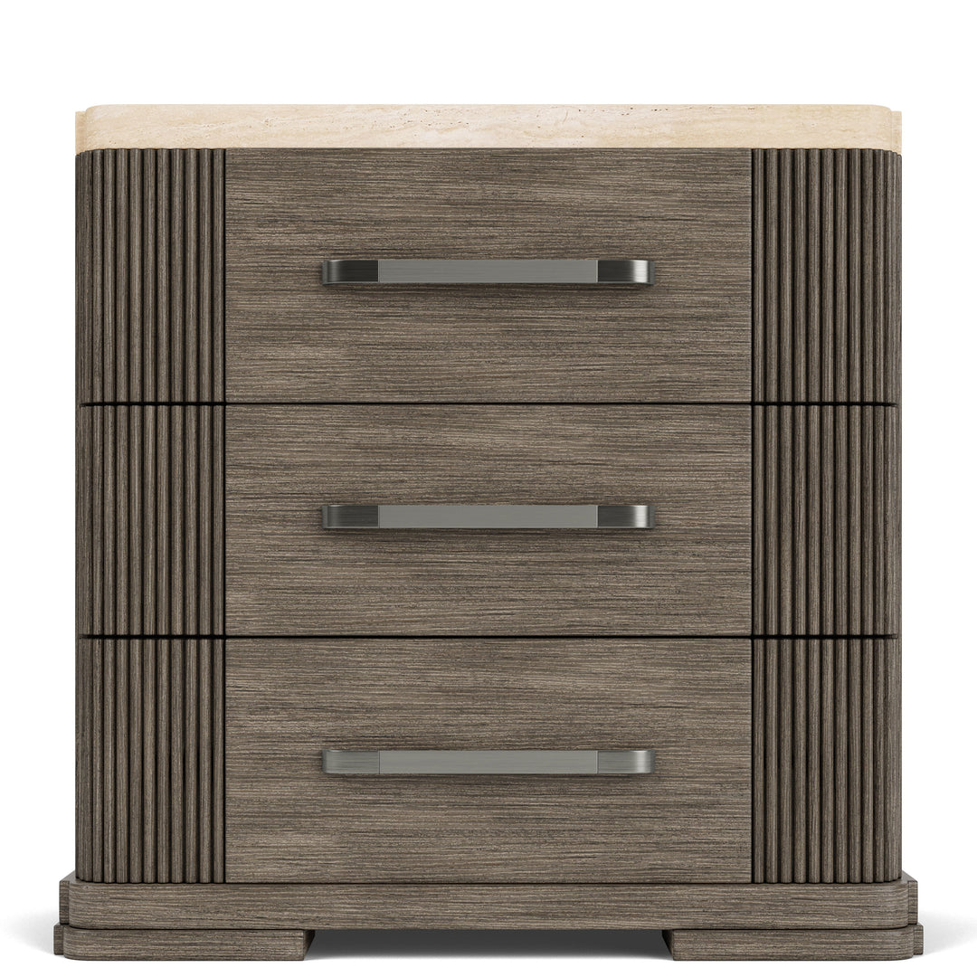 Sariel - Stone Top Three Drawer Nightstand - Dark Brown