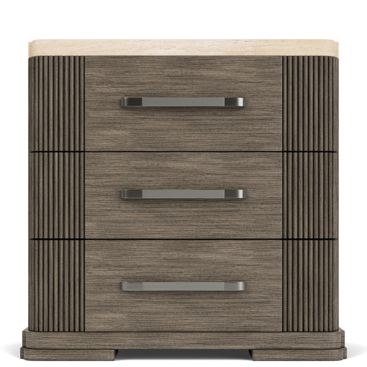 Sariel - Stone Top Three Drawer Nightstand - Dark Brown