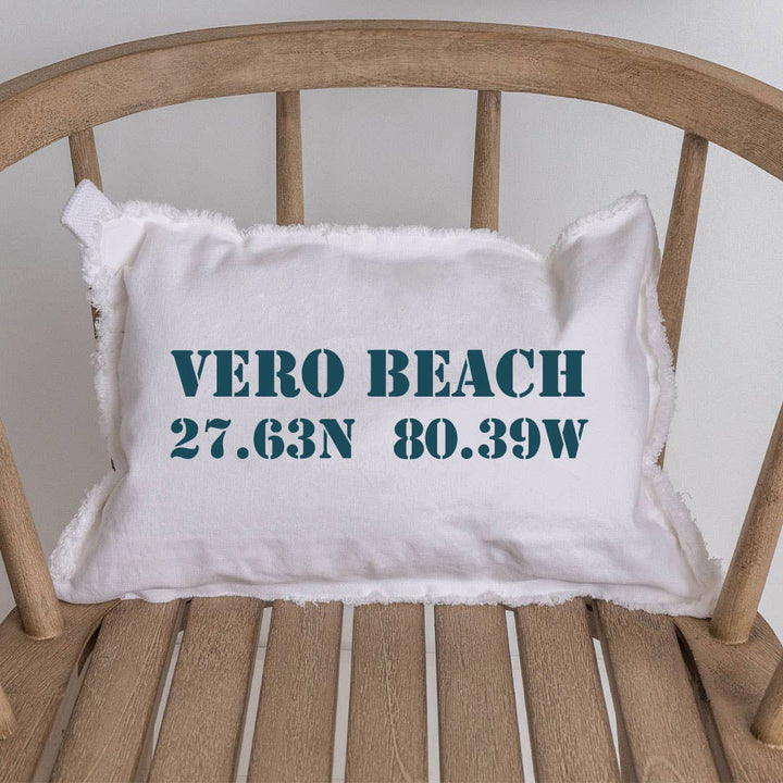 Personalized Your Word + Coordinates Stencil Lumbar Pillow: Natural / 12" X18"