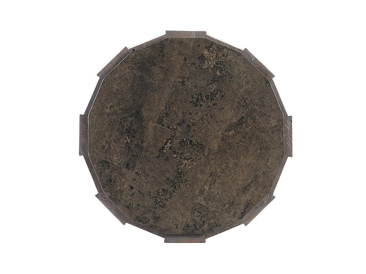 Cypress Point - Everett Round Travertine End Table - Dark Brown
