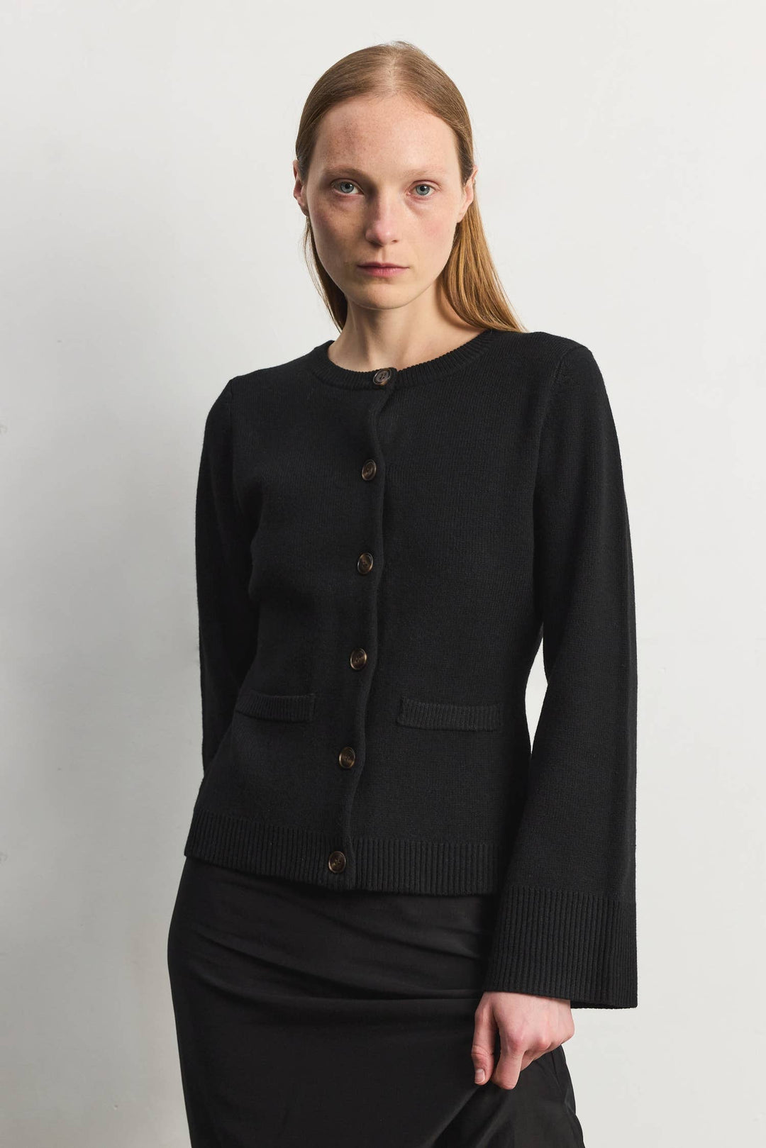 The Tyler Cardigan | Bell Sleeve Buttoned Cardigan: BLACK / MEDIUM