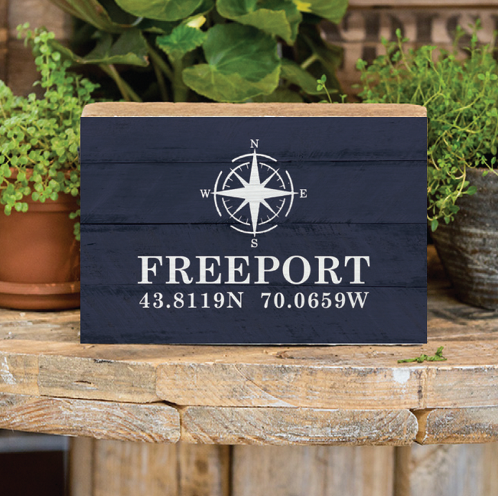 Personalized Compass + Coordinates Decorative Wooden Block