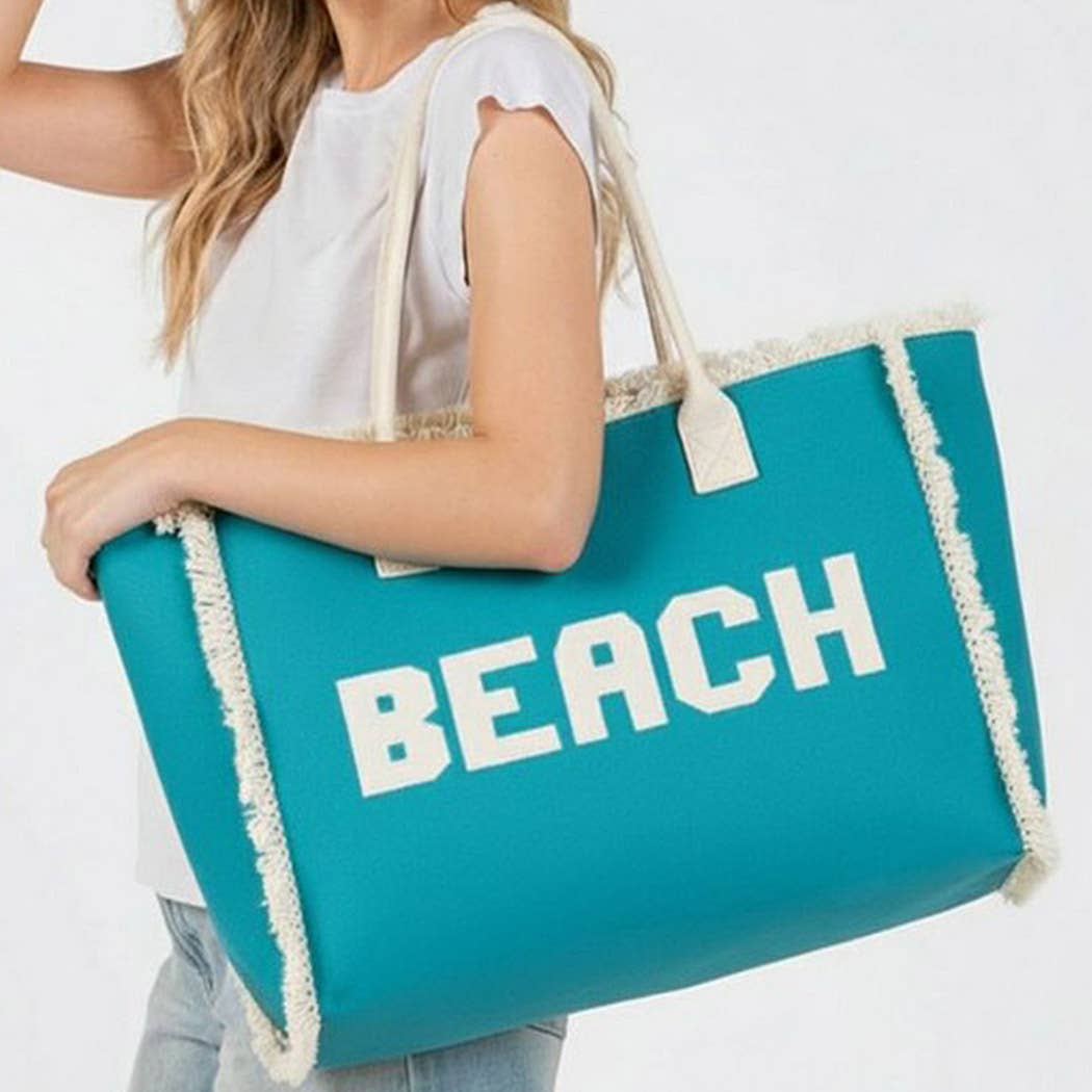 Embroidered Beach Letter Fringe Tote Bag