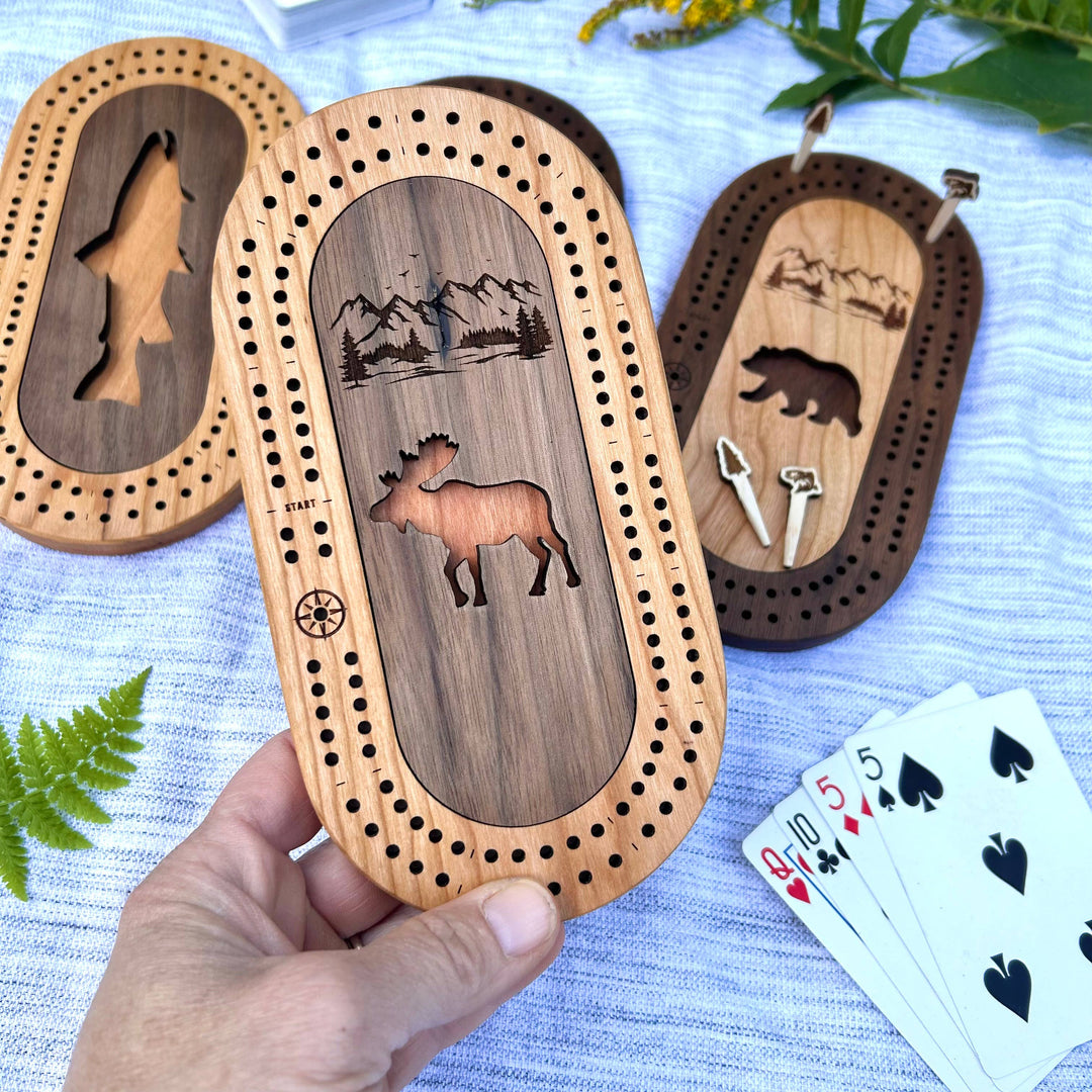 Wildlife Mini Travel Cribbage Board & Custom Pegs Set: Whale Tail / Select best pegs for us