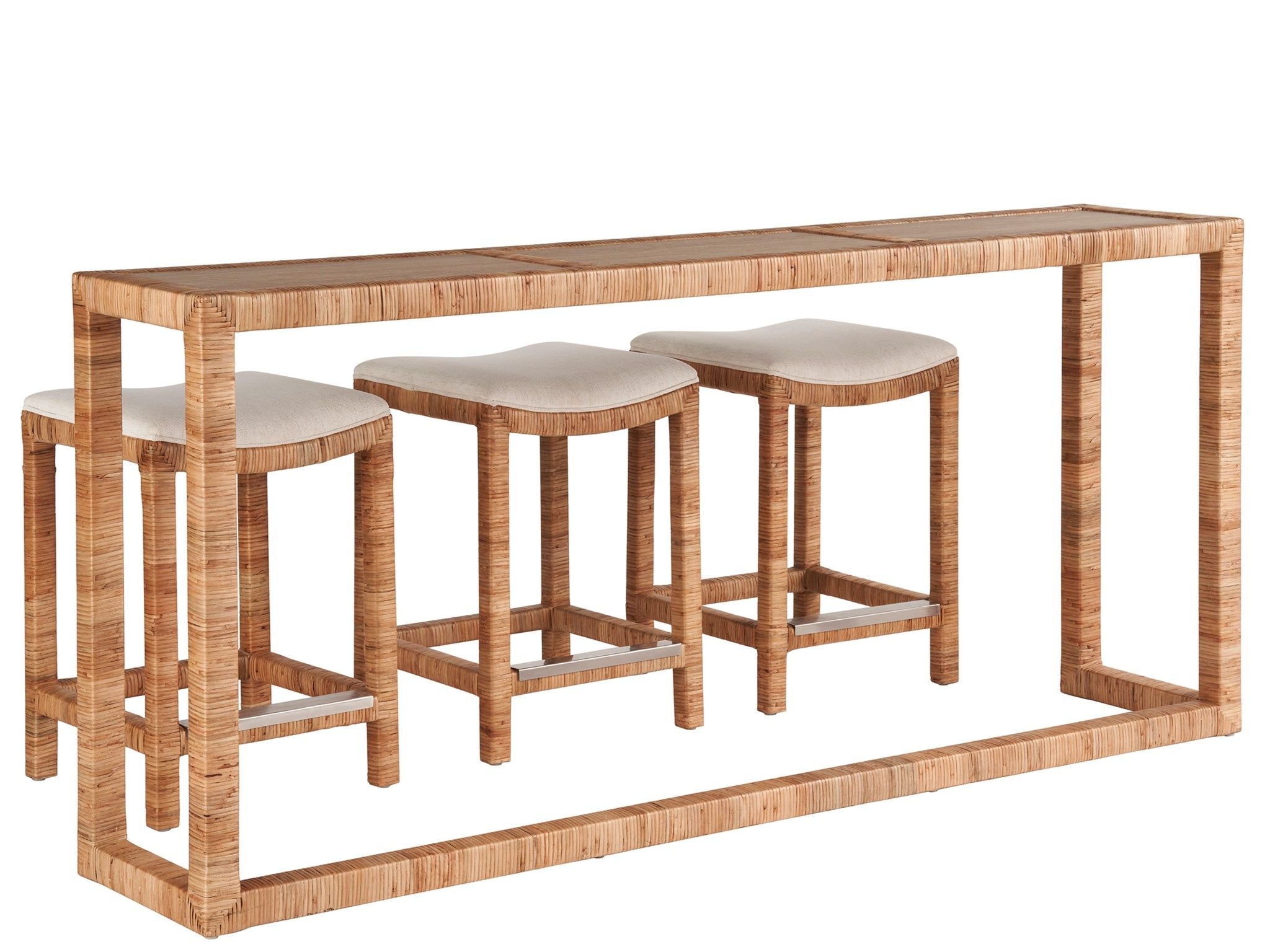 Weekender Coastal Living Home / Sandbar - Console With 3 Stools - Light Brown