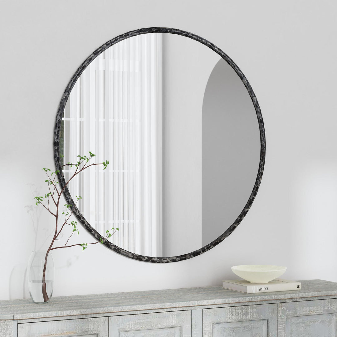 Howell - Round Mirror Hammered Metal - Black
