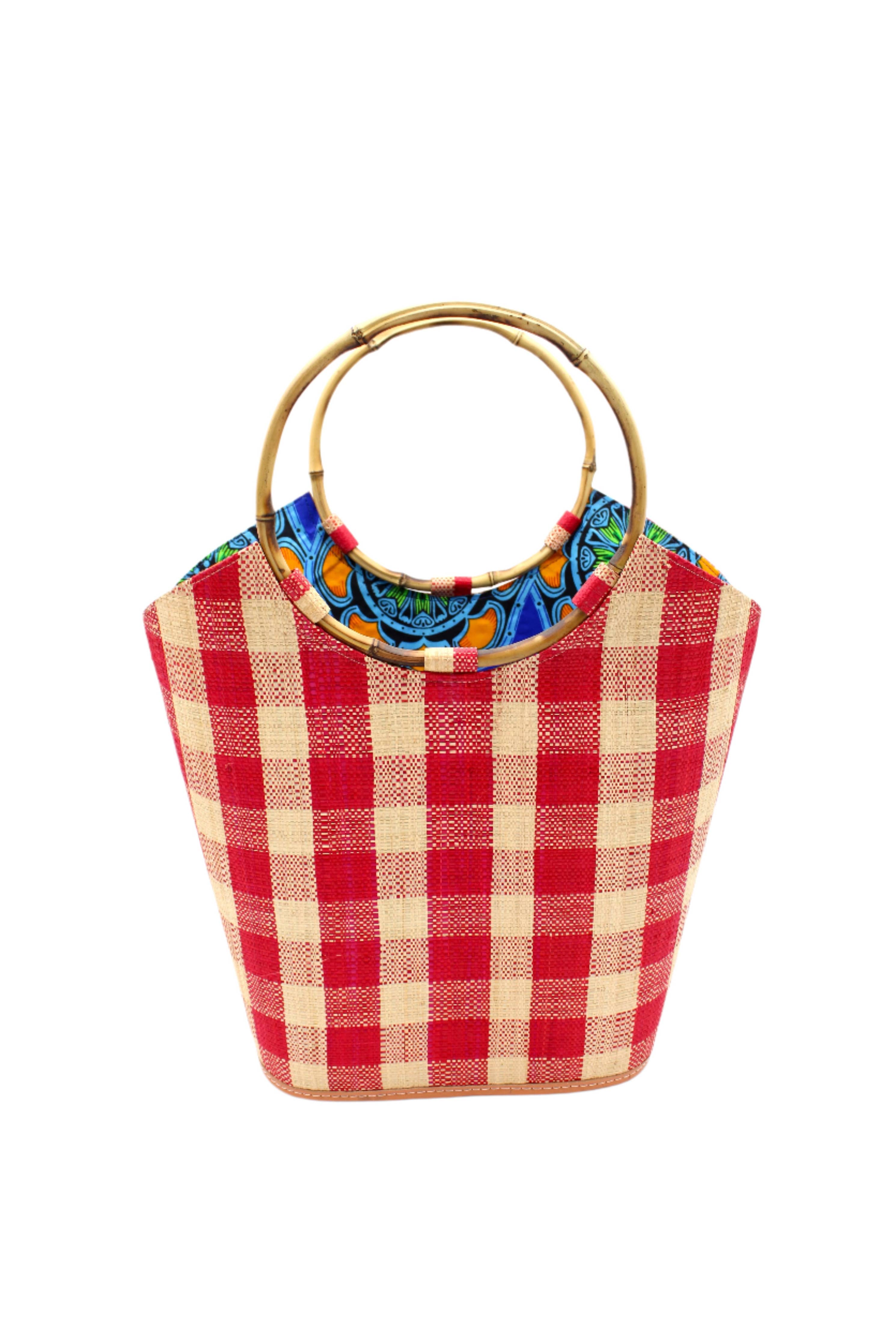 Carmen Straw Bucket Bag with Bamboo Handles: Denim