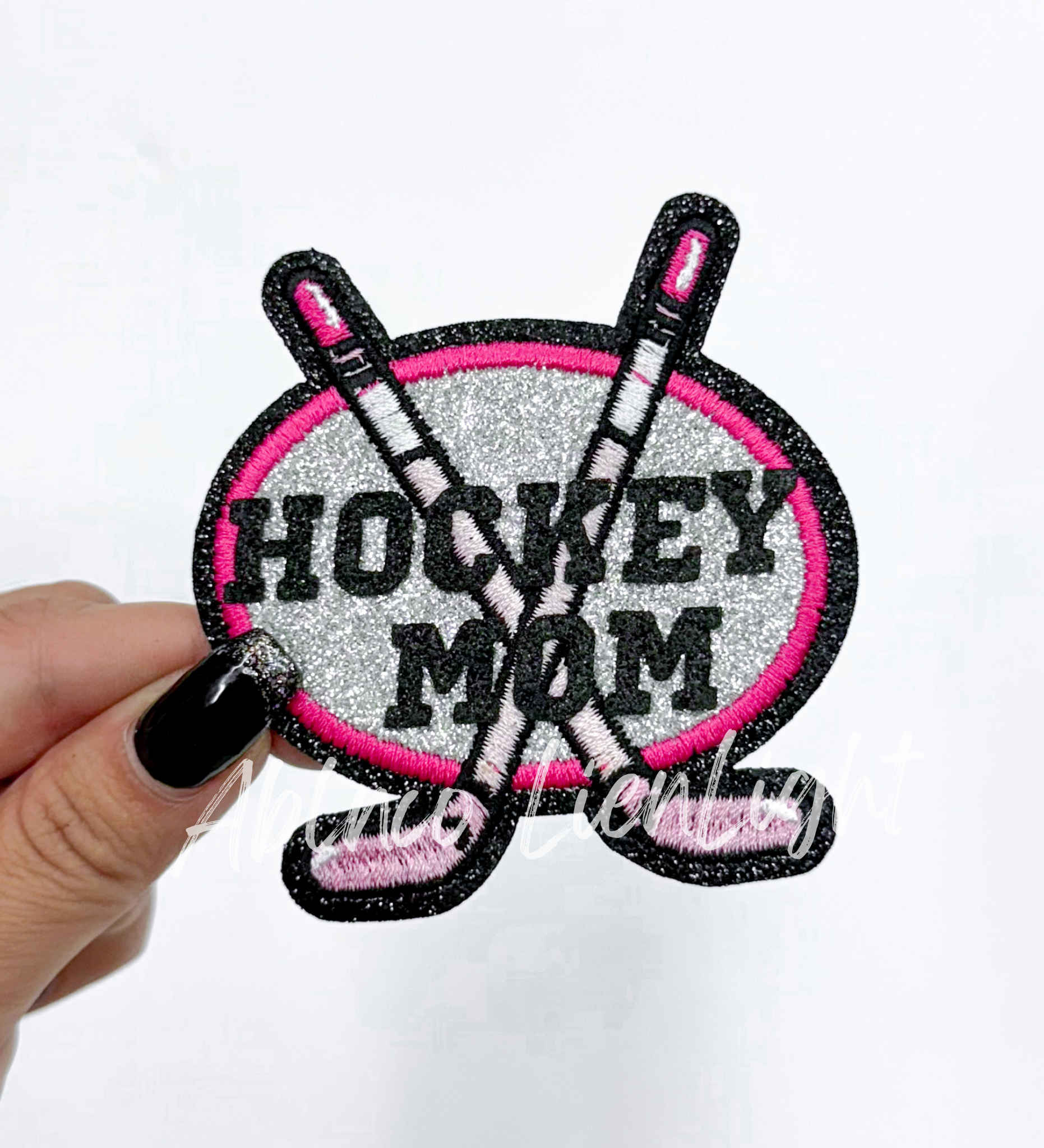 Hockey Mom sport sequin embroidery patch iron on