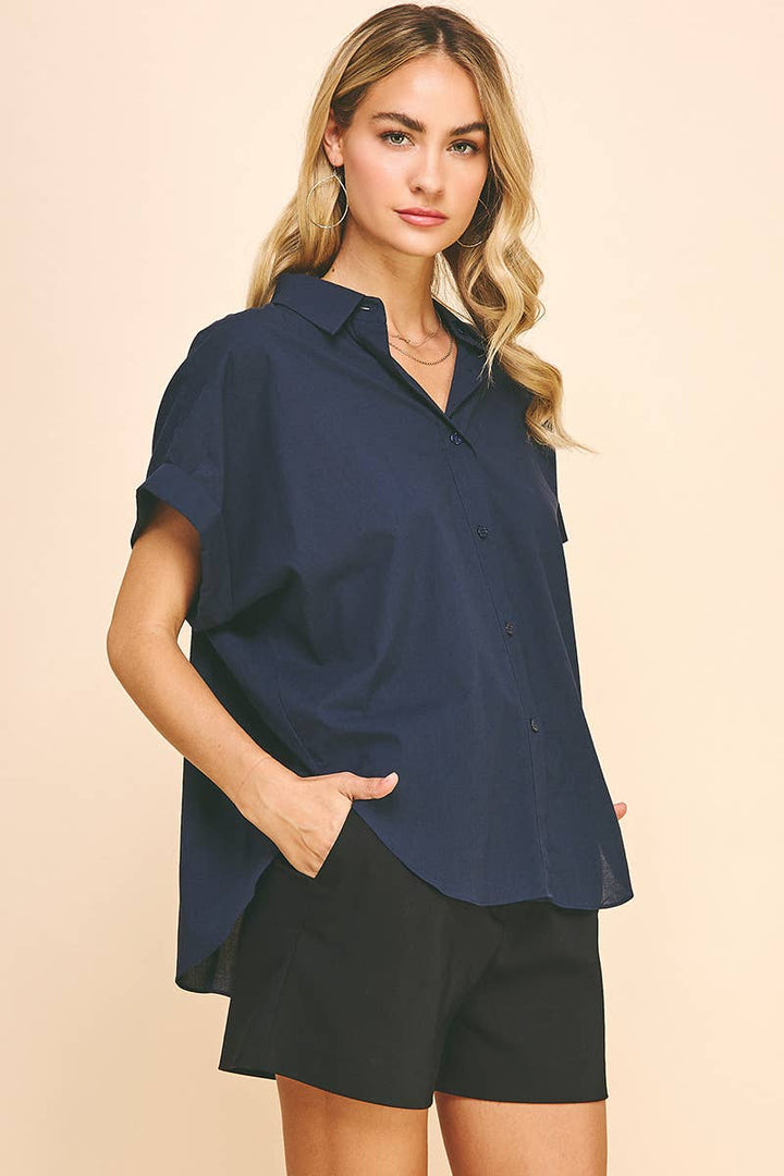 BUTTON DOWN WOVEN SHIRTS - INK: S