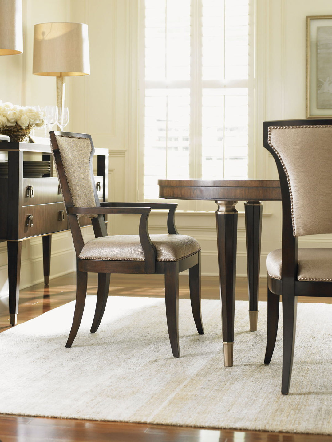 Tower Place - Seneca Upholstered Arm Chair (Set of 2) - Dark Brown