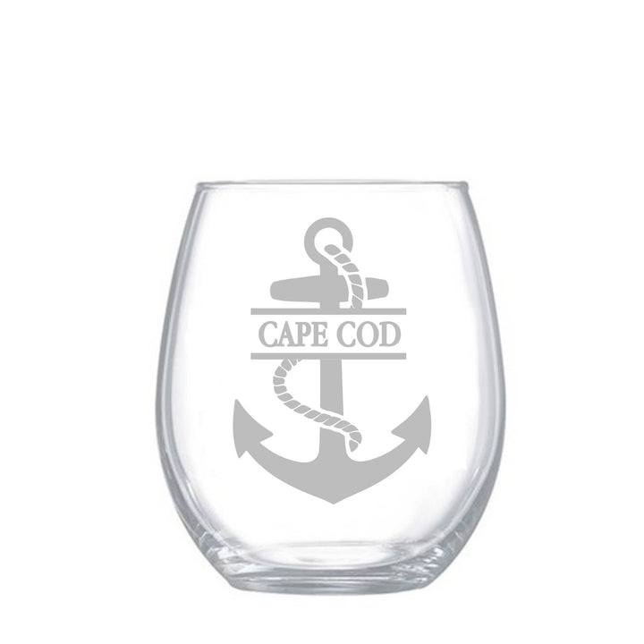 GLASSWARE - Anchor w Town Name: Stemless Wine Glass