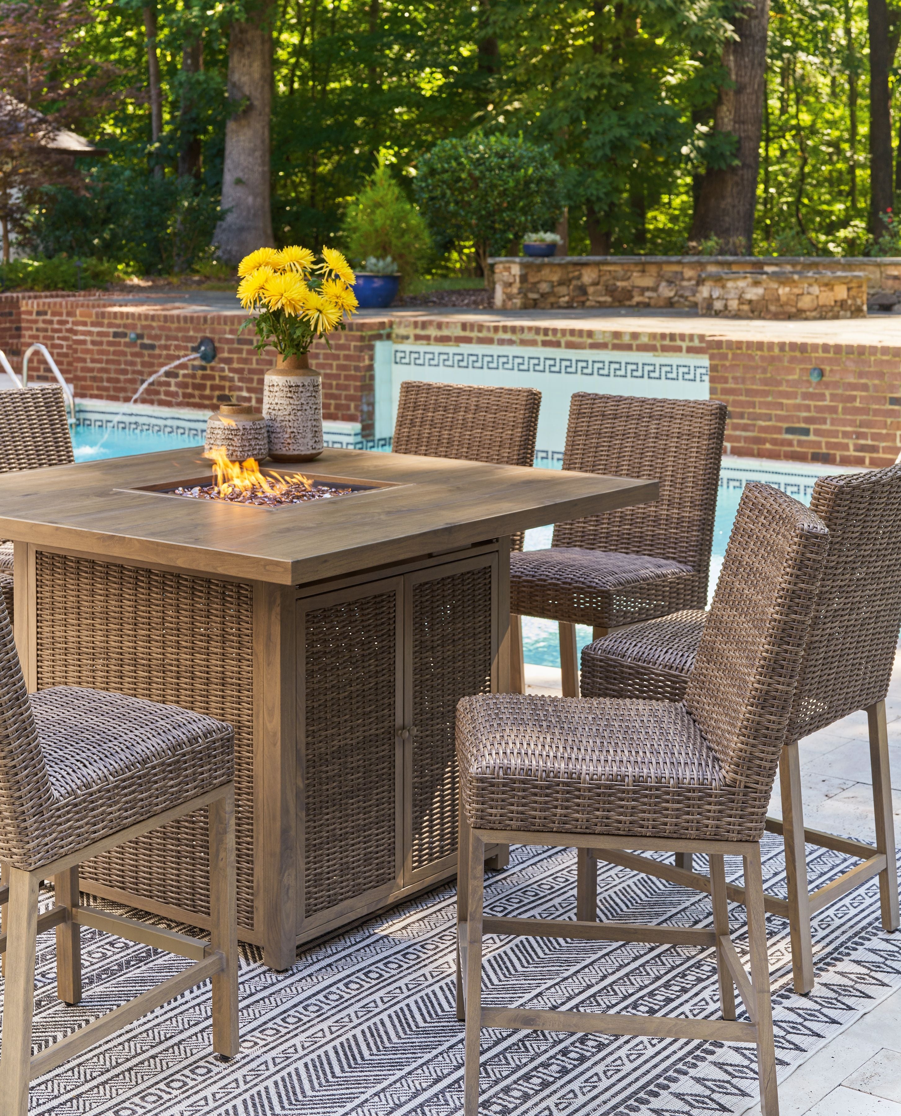 Walton Bridge - Square Bar Table W/Fire Pit - Driftwood