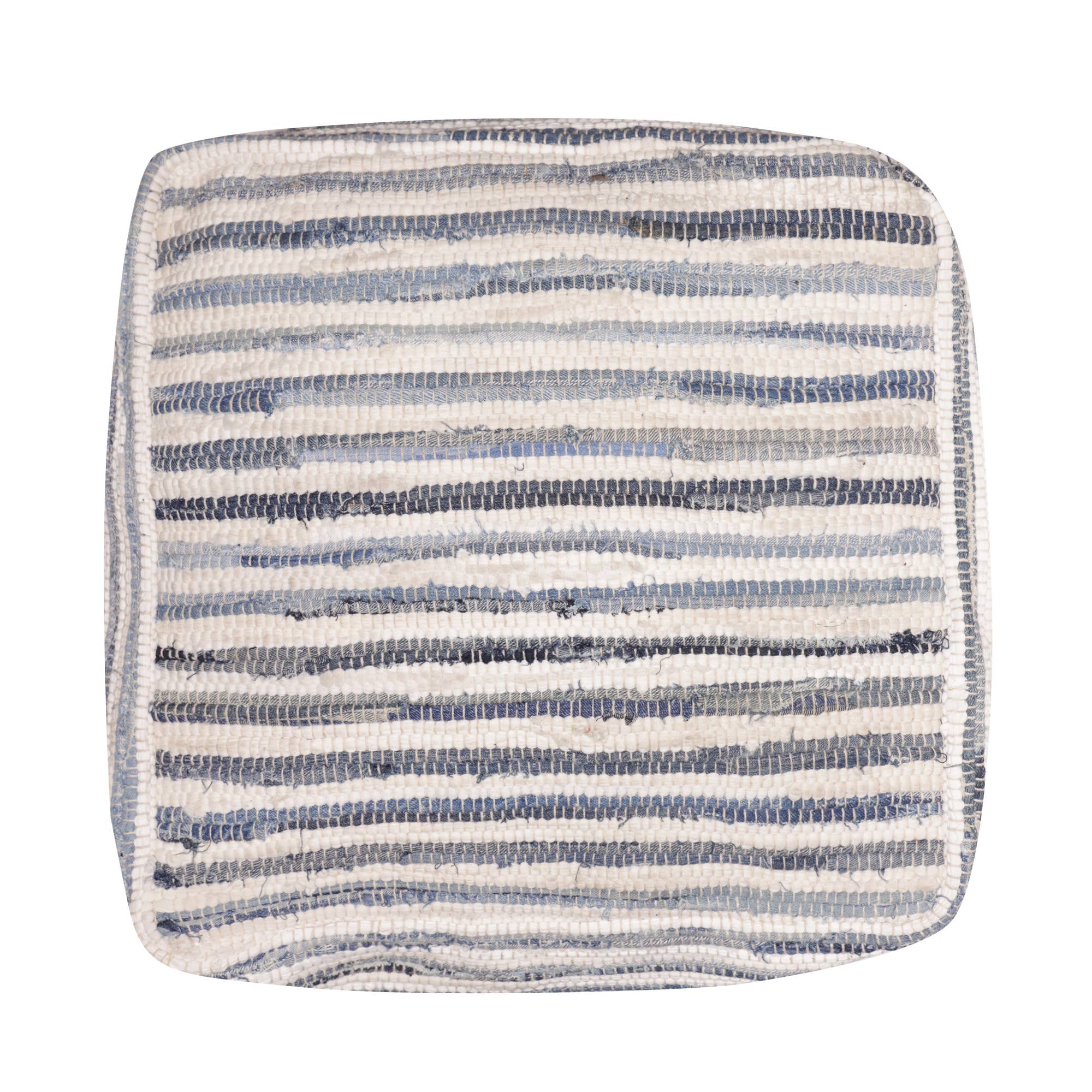 Andros Navy Blue/White Striped Cotton Cube Pouf
