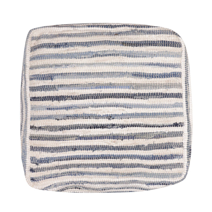 Andros Navy Blue/White Striped Cotton Cube Pouf