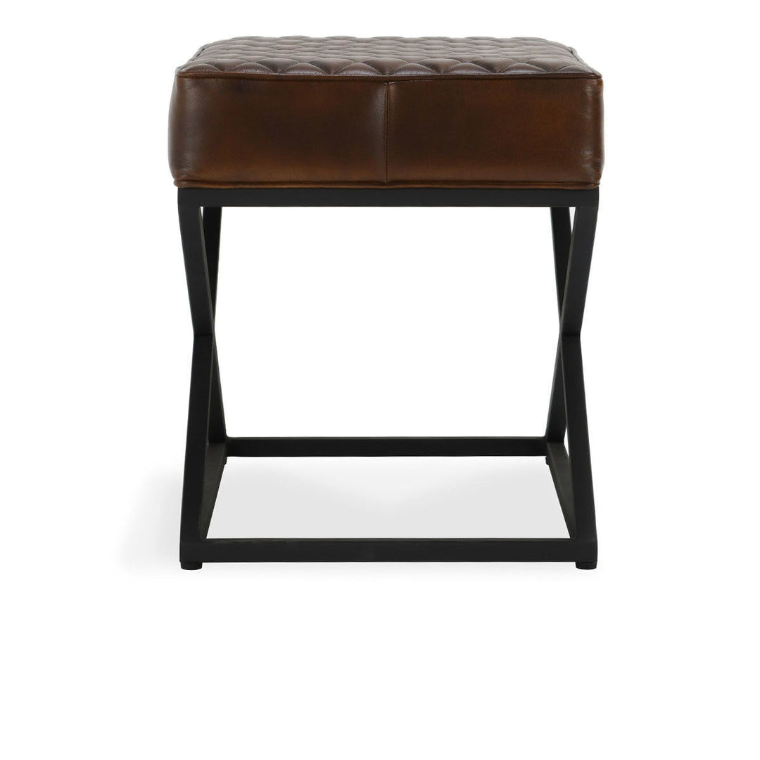 Bruno - Leather Rectangle Stool - Rustic Brown