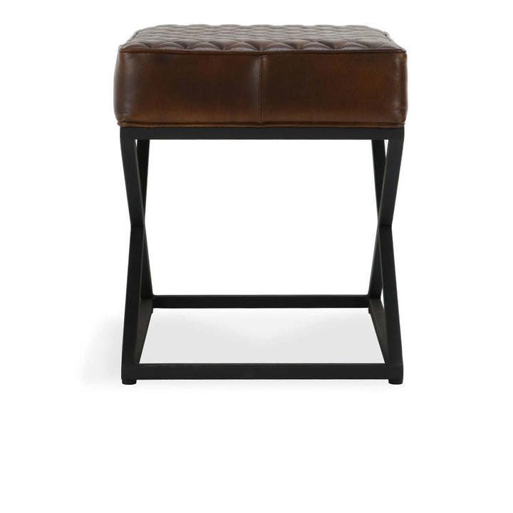 Bruno - Leather Rectangle Stool - Rustic Brown
