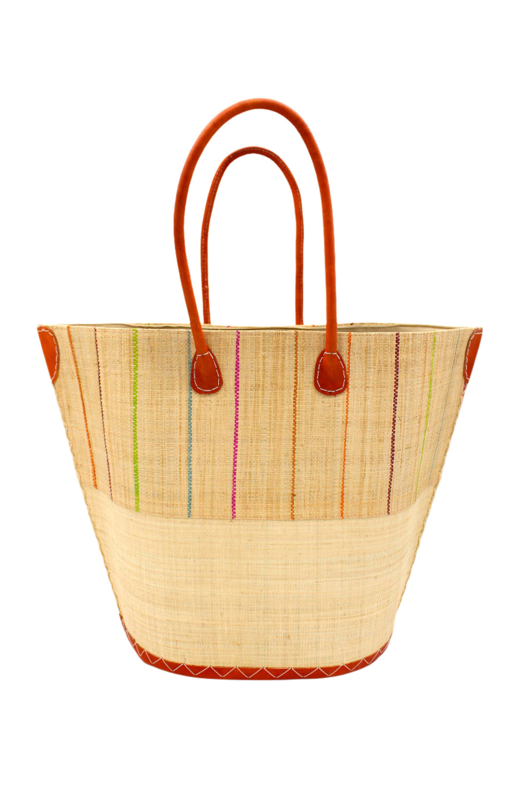Santa Cruz Two Tone Pinstripes Large Straw Tote Bag: Coral