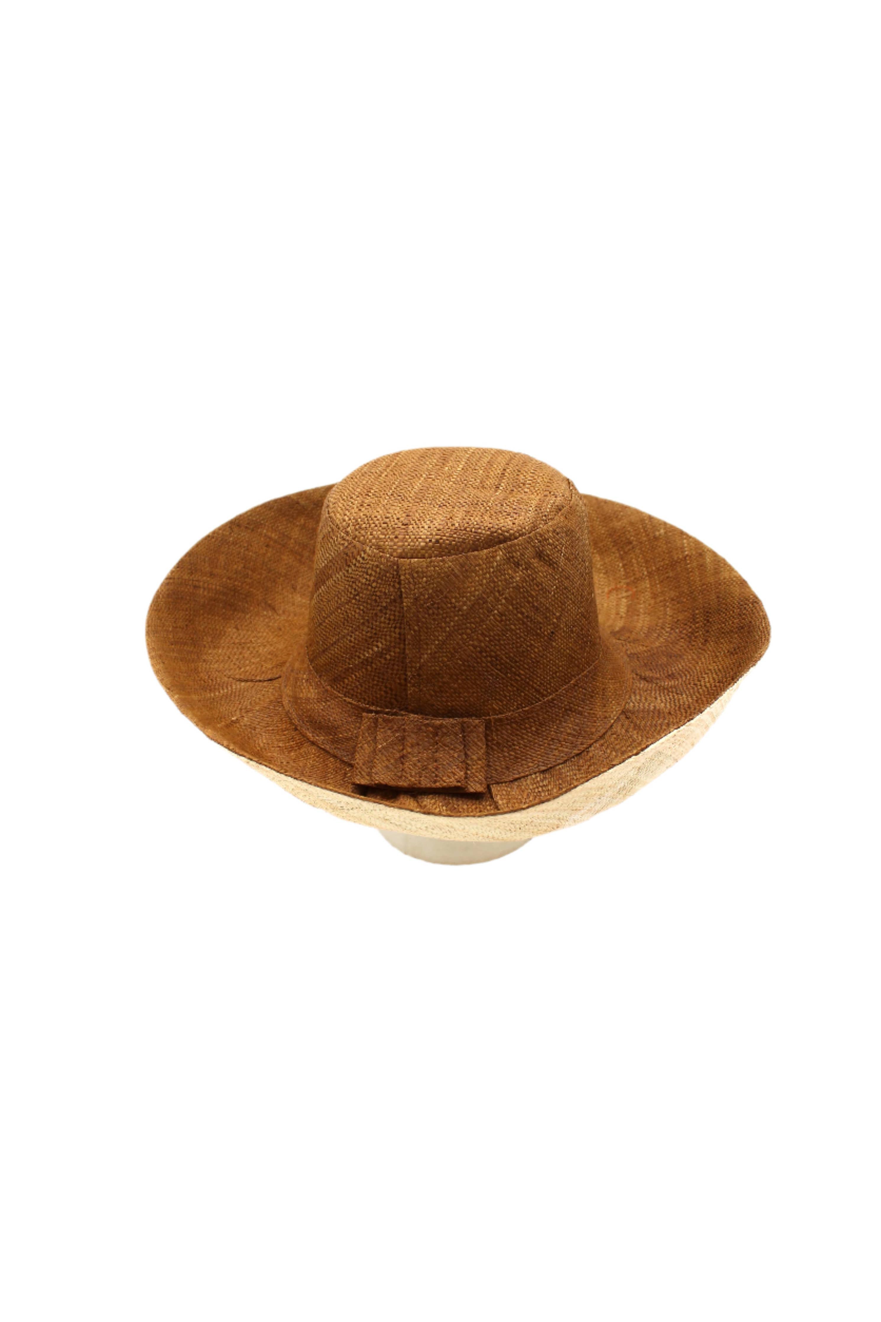 Monica 5" & 7" Wide Brim Two Tone Packable Straw Sun Hats: Denim Two Tone / 7" Brim