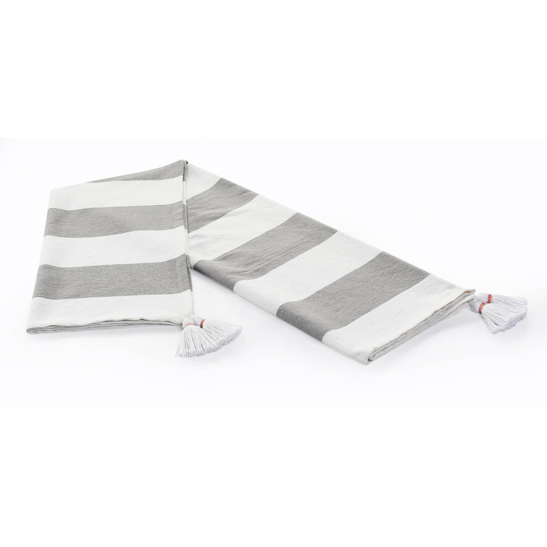 Cabana Striped Throw Blanket with Tassels: Navy Blue