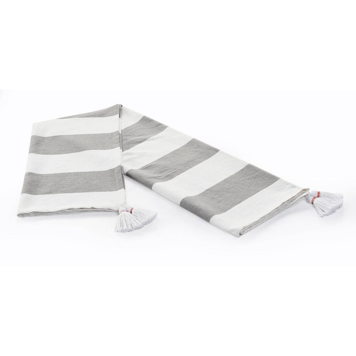 Cabana Striped Throw Blanket with Tassels: Navy Blue