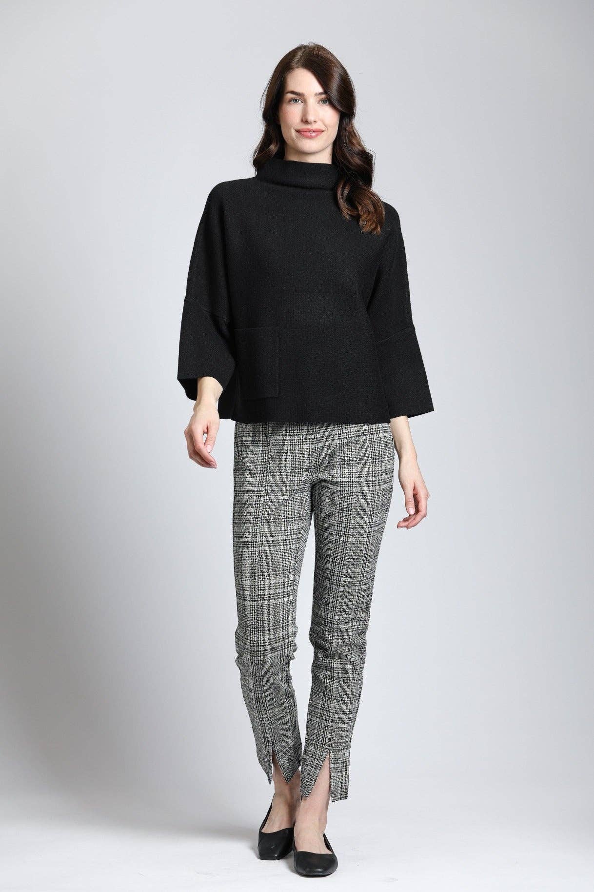 Funnel Neck Sweater With Patch Pocket: BLACK / S