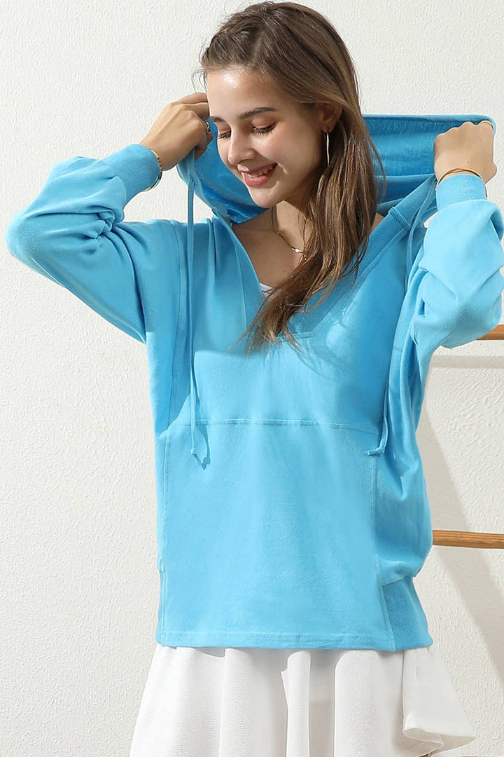 CWTTL1451_Basic Lightweight Pullover Hoodie Sweatshirt: AQUA / (M) 1
