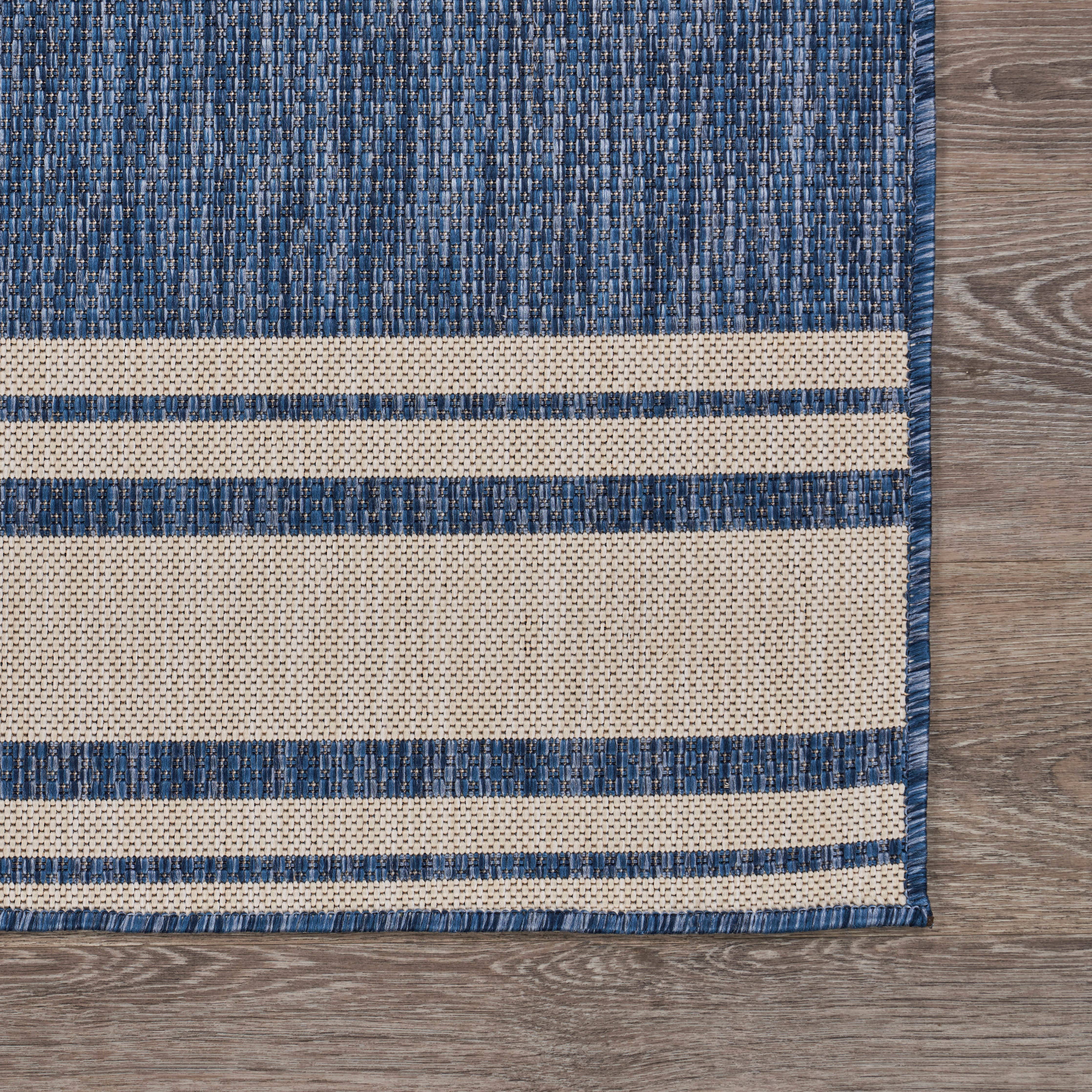 Samantha Navigate Navy Blue/White Indoor/Outdoor Area Rug: 7'6" x 9'5"