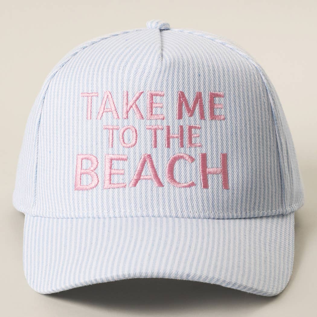 TAKE ME TO THE BEACH Embroidered Seersucker Trucker Hat
