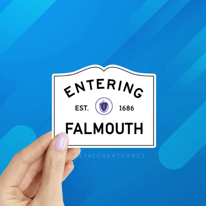Entering Falmouth Sign Cape Cod Laptop Waterproof Sticker: Packaged