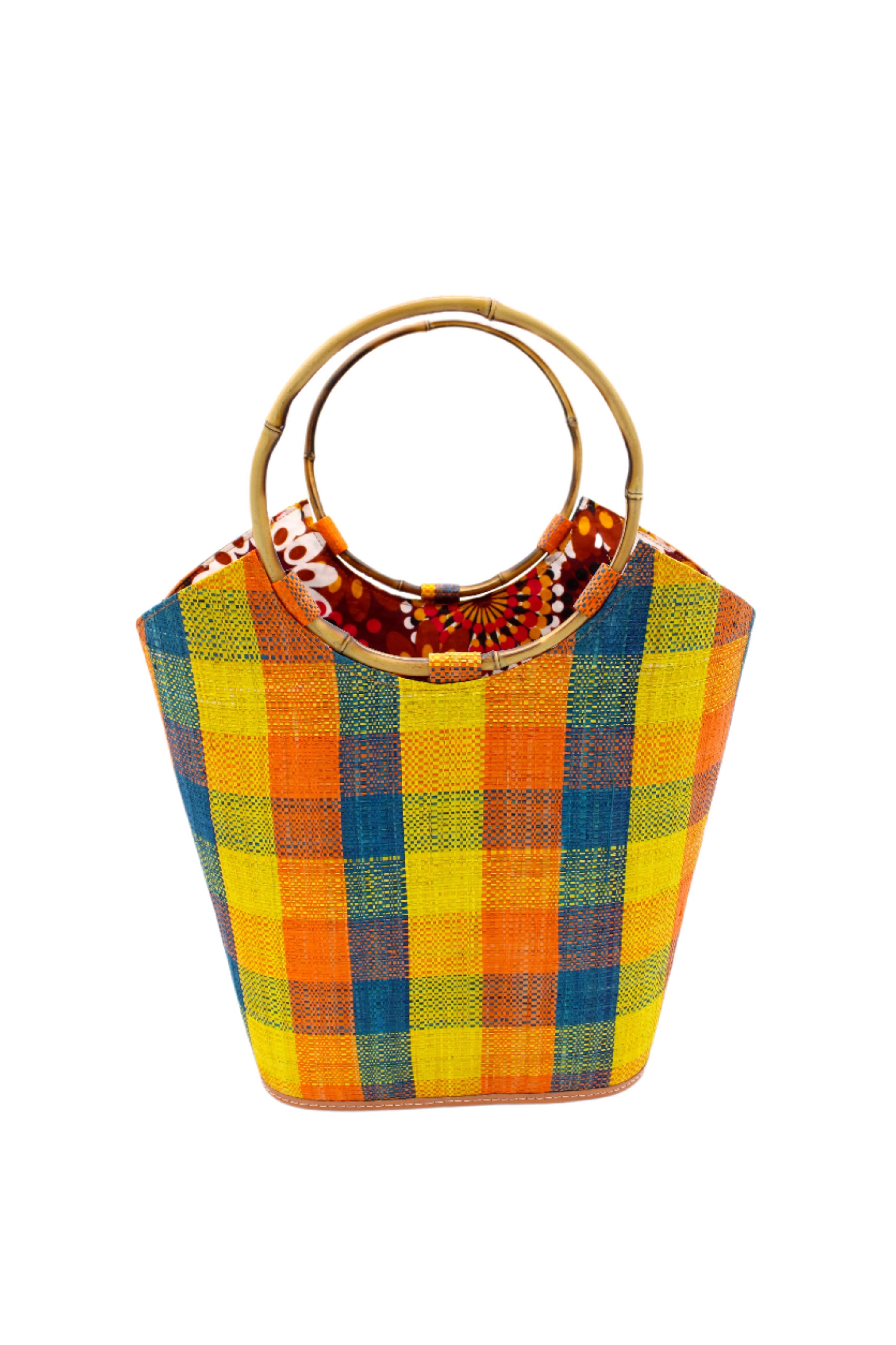 Carmen Straw Bucket Bag with Bamboo Handles: Denim