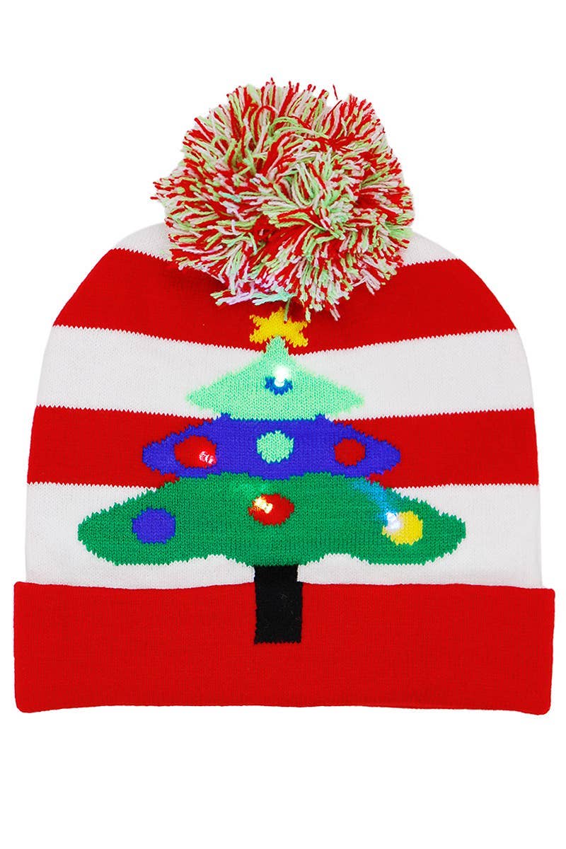 Big Kids Christmas Led Light-up Single Pom Beanie: ASSORTED / ONE SIZE