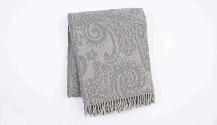 323 - Paisley Pattern Plush Throw with Grey Fringe - 55" x 7: Navy