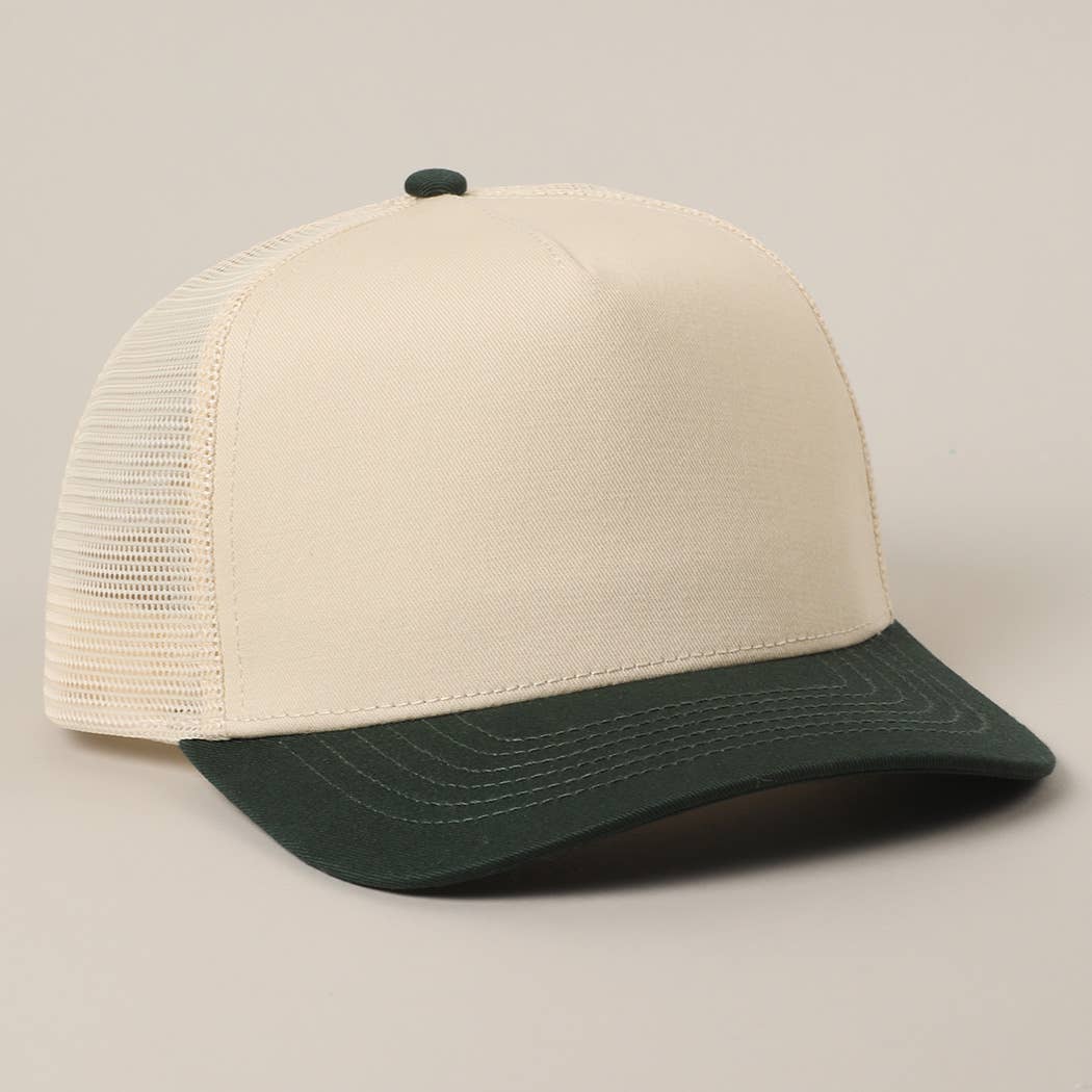 Solid Two-Tone Cotton Trucker Hat with Mesh Back