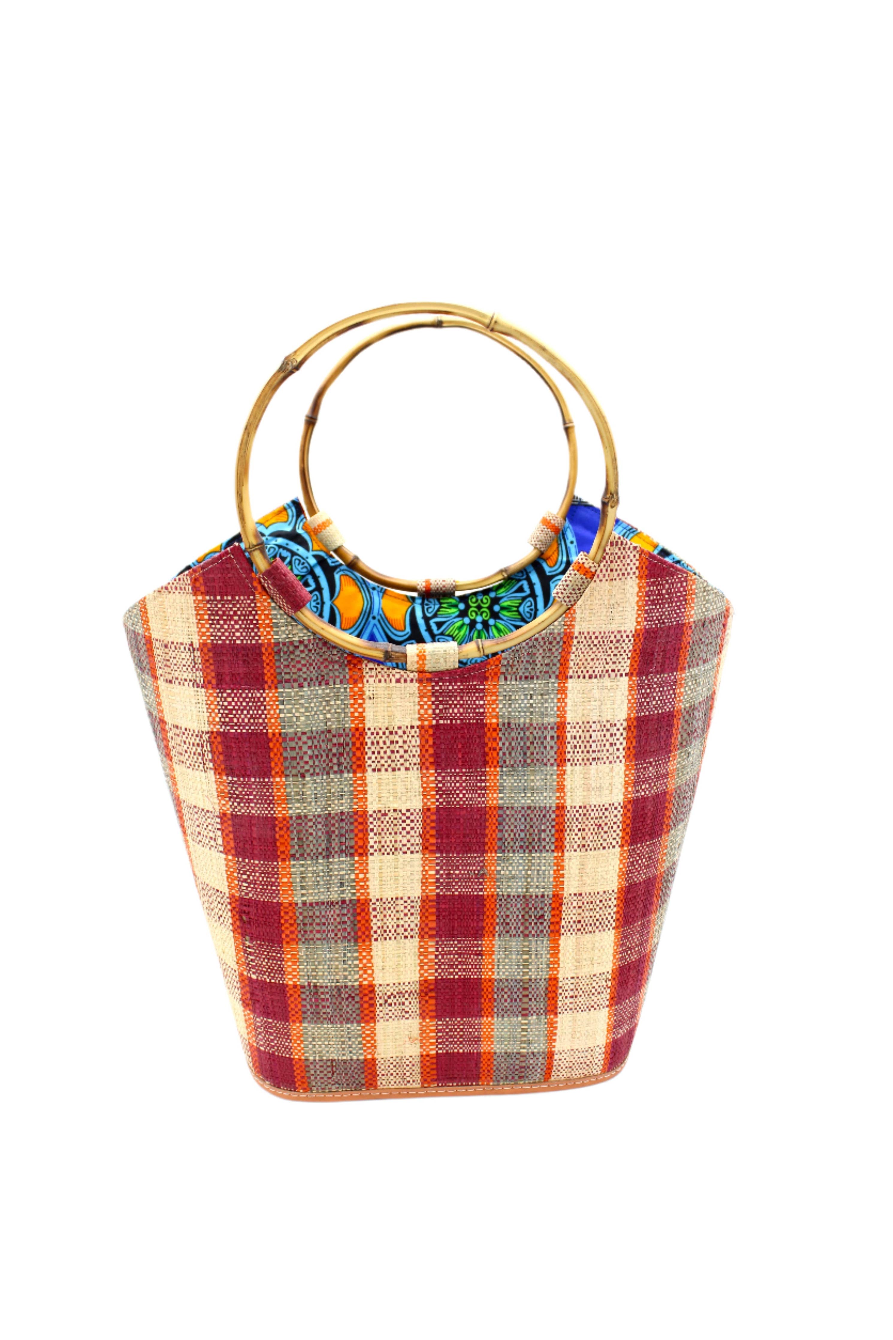 Carmen Straw Bucket Bag with Bamboo Handles: Denim
