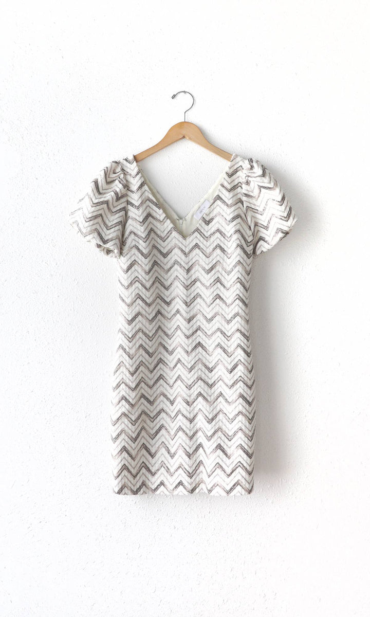 Cali Sequins Chevron Mini Dress: X-Small / Ivory
