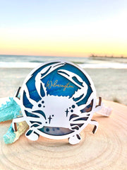 Customizable Crab Ocean Magnet/Ornament: White Front/Ocean Wave Back / Ornament