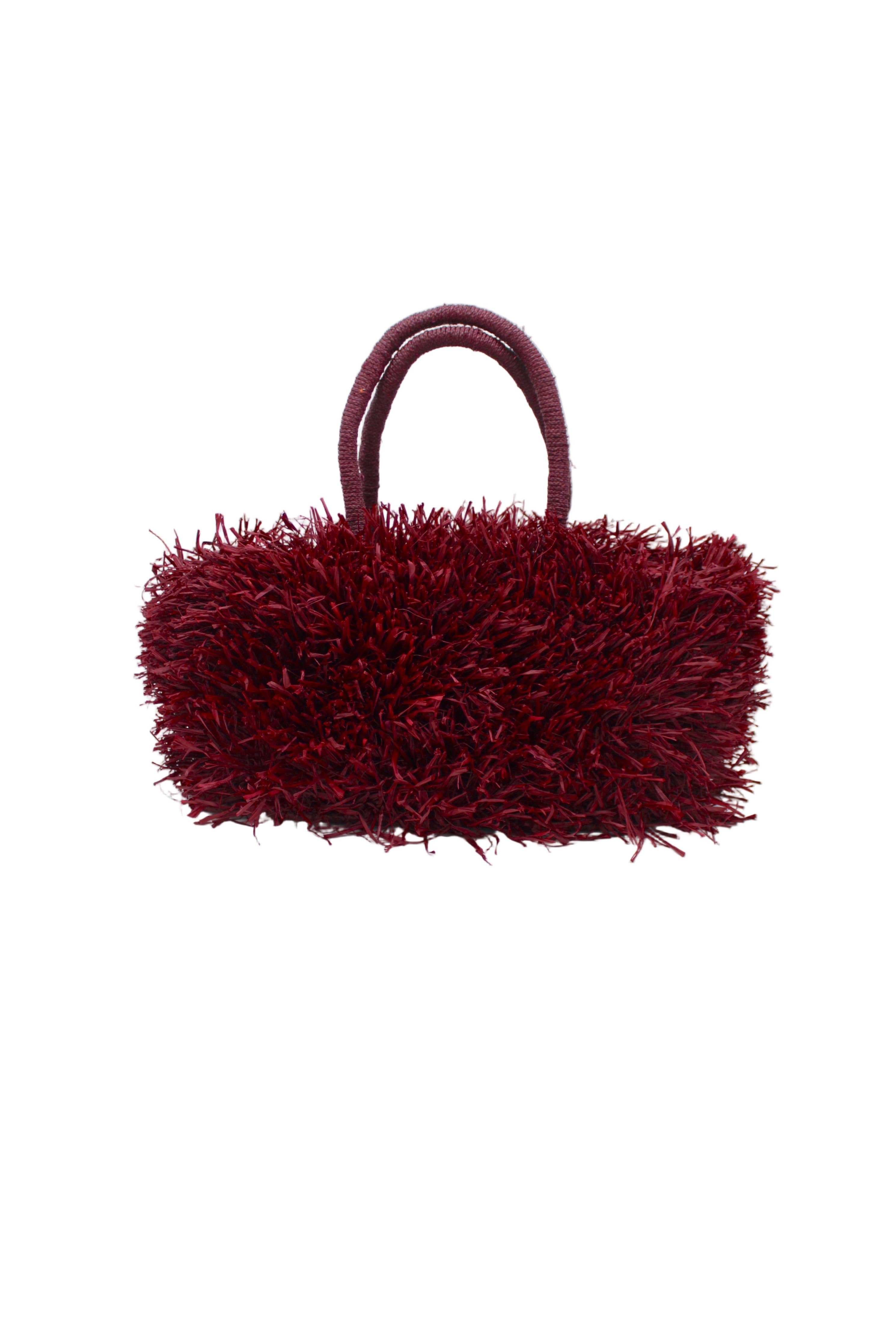Calypso Pompom Pouf Crochet Straw Basket Handbag: Natural