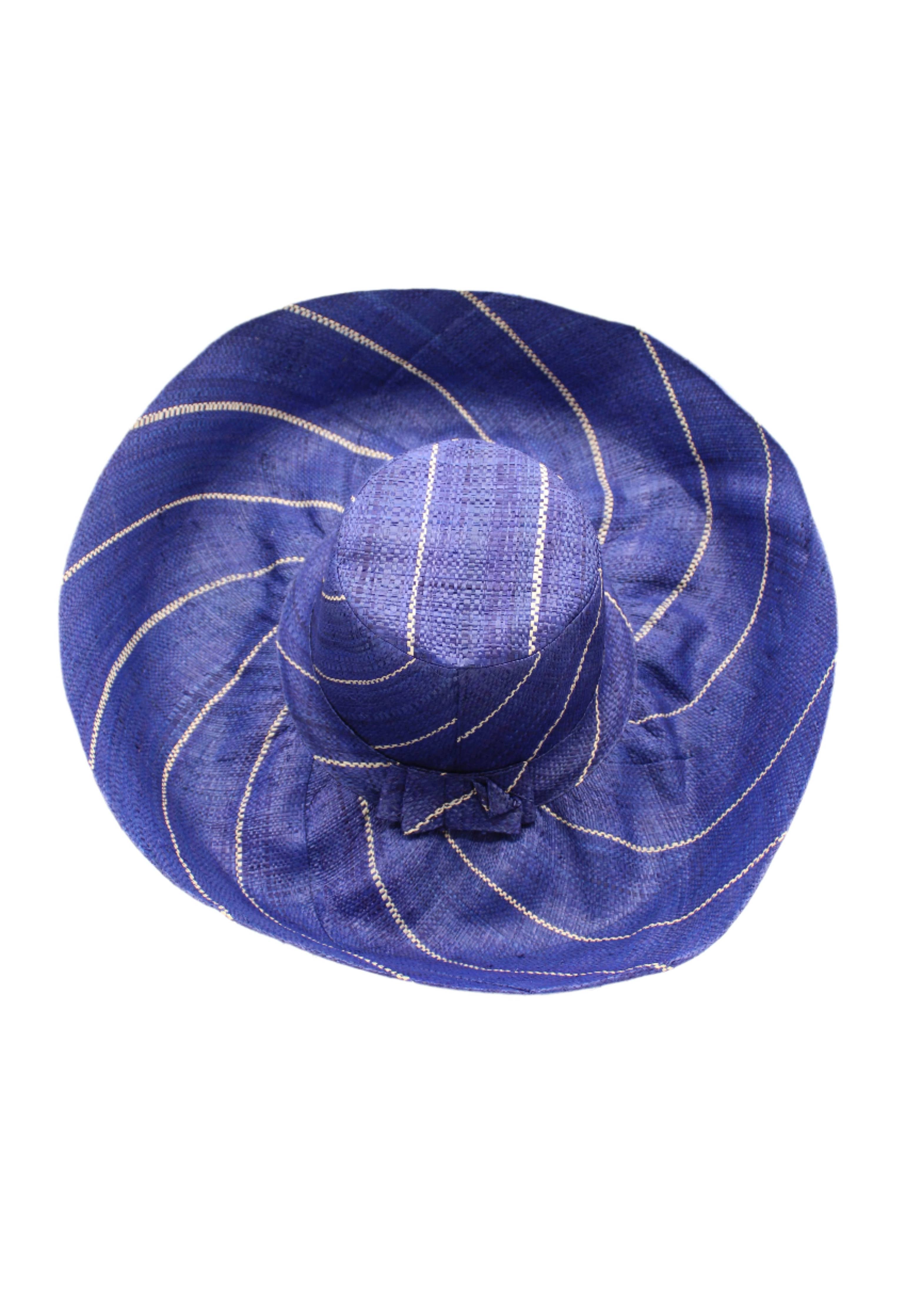 5" & 7" Wide Brim Pinstripe Packable Straw Sun Hats: Brights Multicolor Pinstripes / 7" Brim