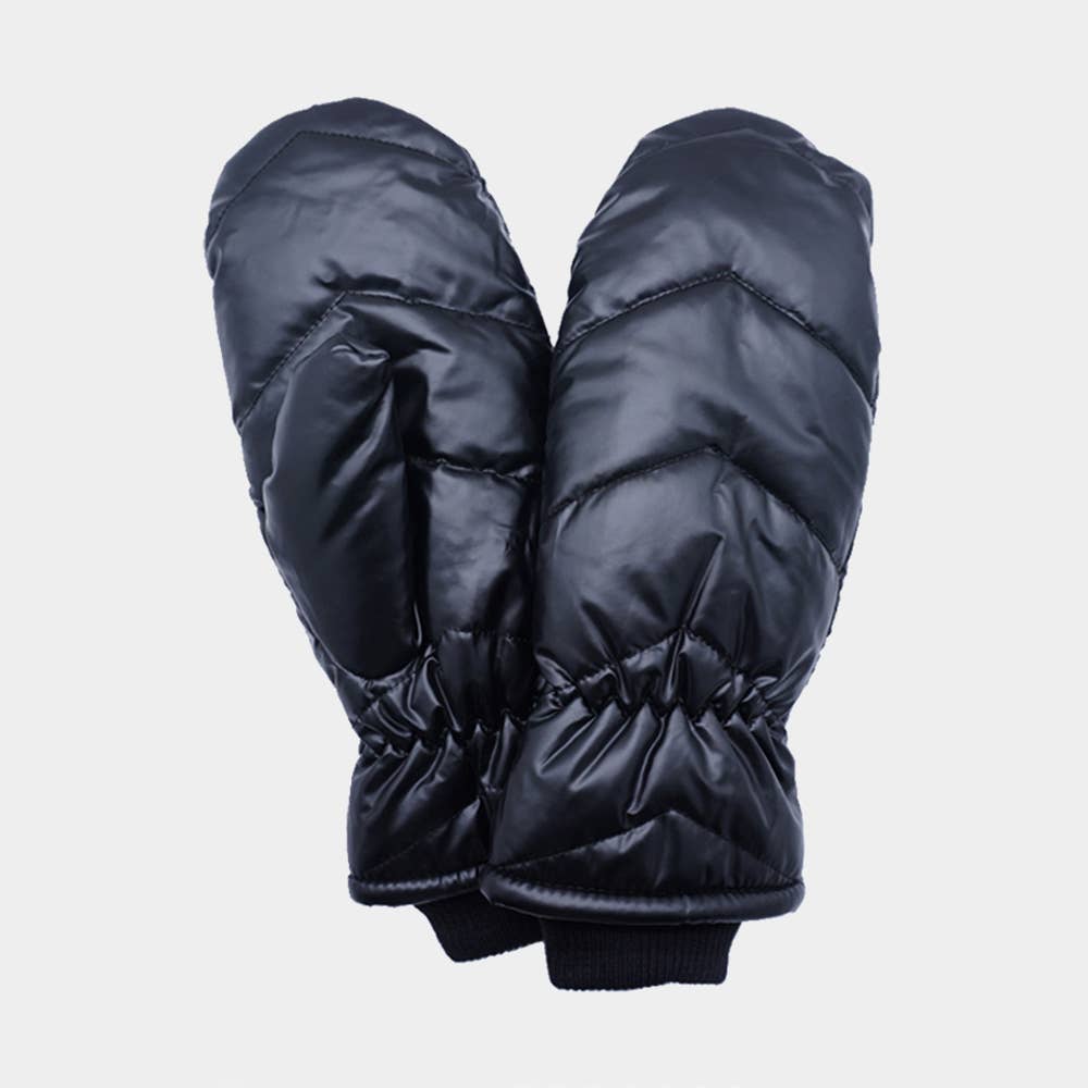 Shiny Puffer Mitten Gloves: Burgundy