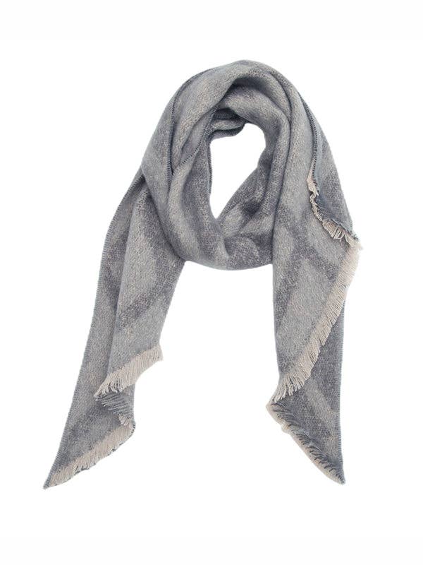Diamond-Patterned Fringed Keep Warm Shawl&Scarf: GRAY / One_size