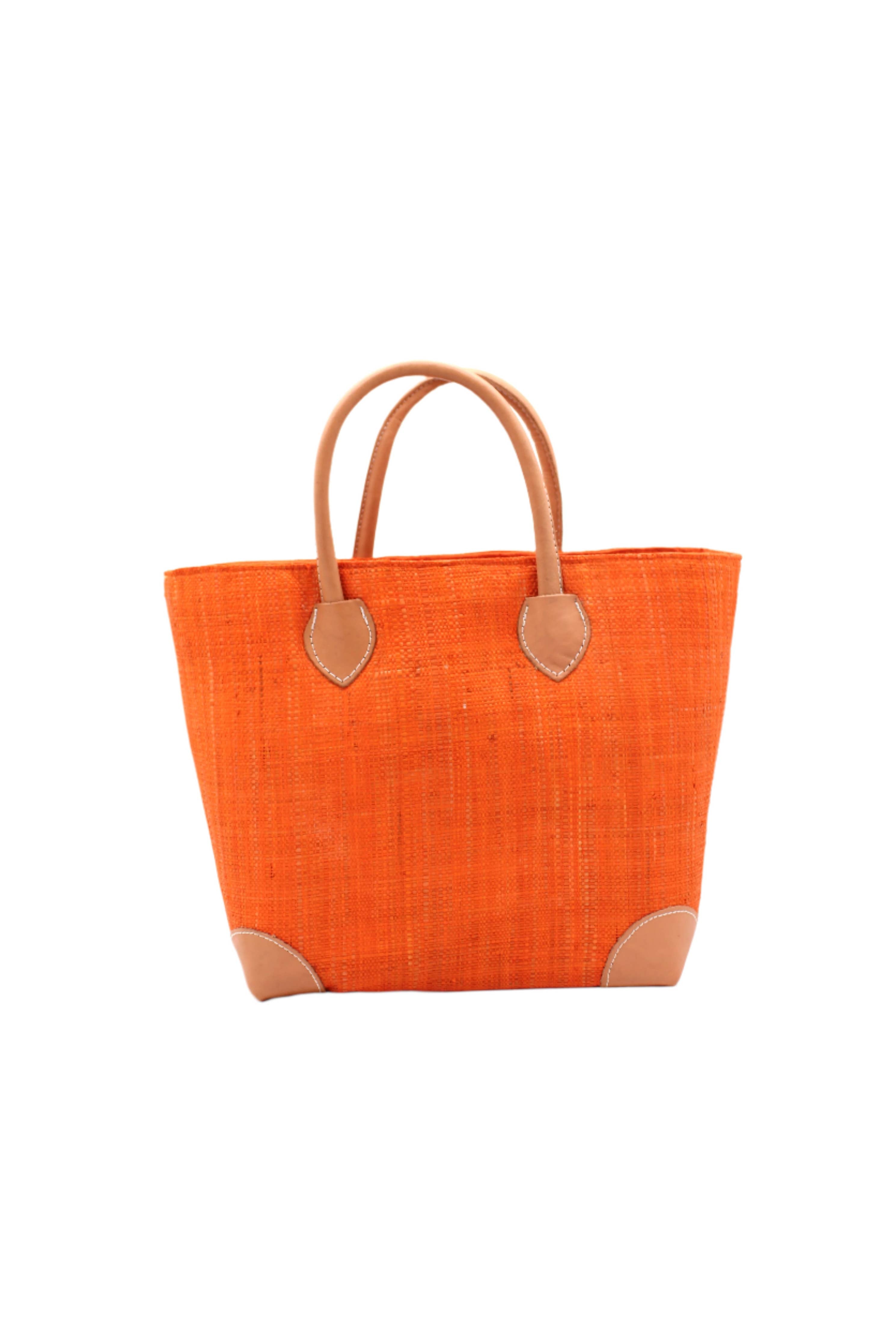 Augustine Straw Basket Bag - Three Sizes: Coral / Large