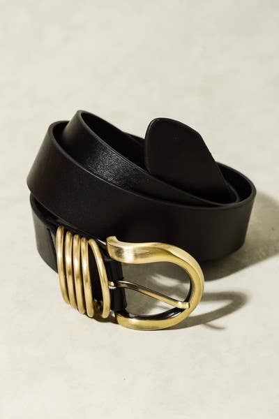 LEATHER ROUNDED BUCKLE BELTS | 40BT603: BROWN