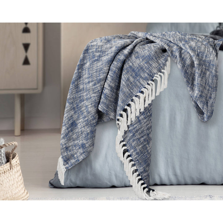 Boho Chambray Throw Blanket with Fringe: Navy Blue