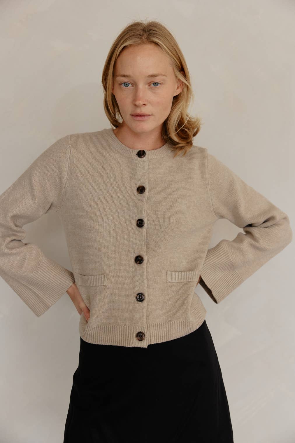 The Tyler Cardigan | Bell Sleeve Buttoned Cardigan: OATMEAL / SMALL