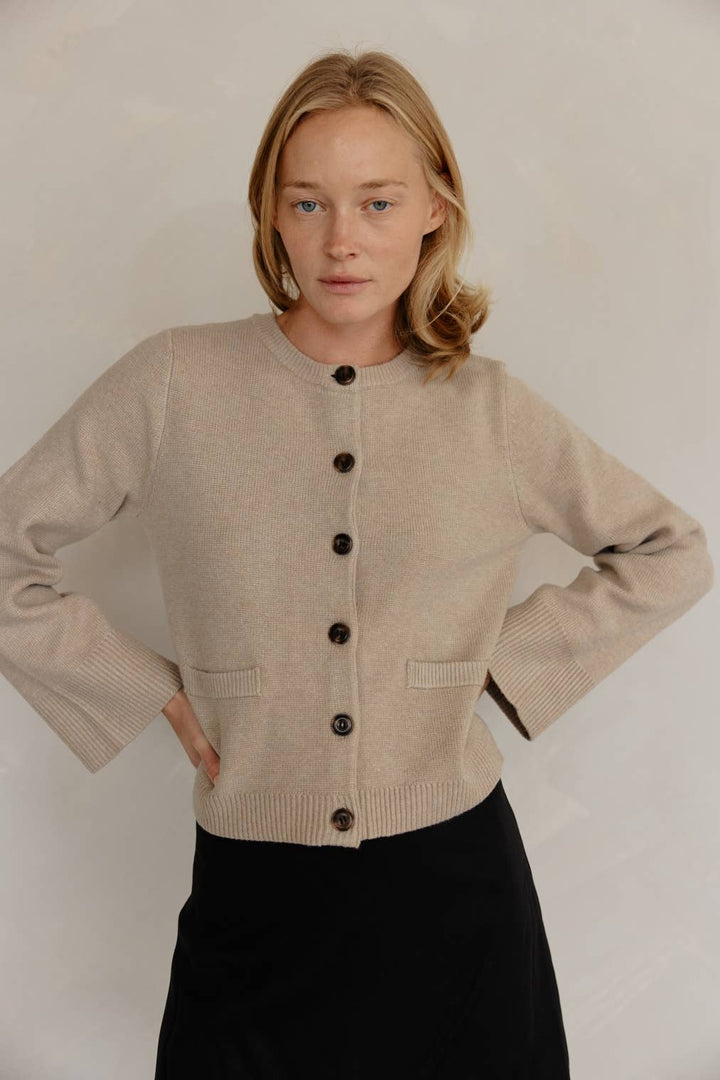 The Tyler Cardigan | Bell Sleeve Buttoned Cardigan: BLACK / MEDIUM