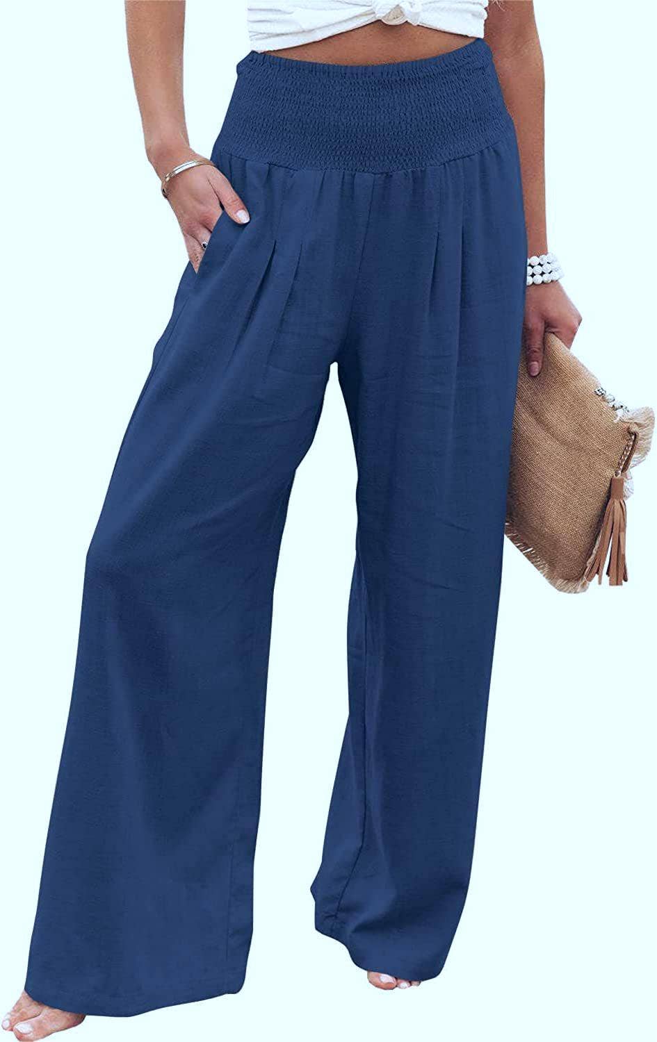 Women's slacks casual wide-legged pants wrap spring trousers: Brown / S